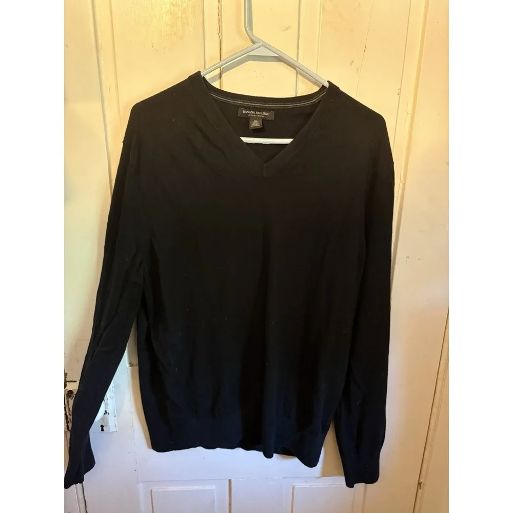 Banana Republic Luxury Blend Sweater XL‎ Black Silk Cashmere Cotton Knit